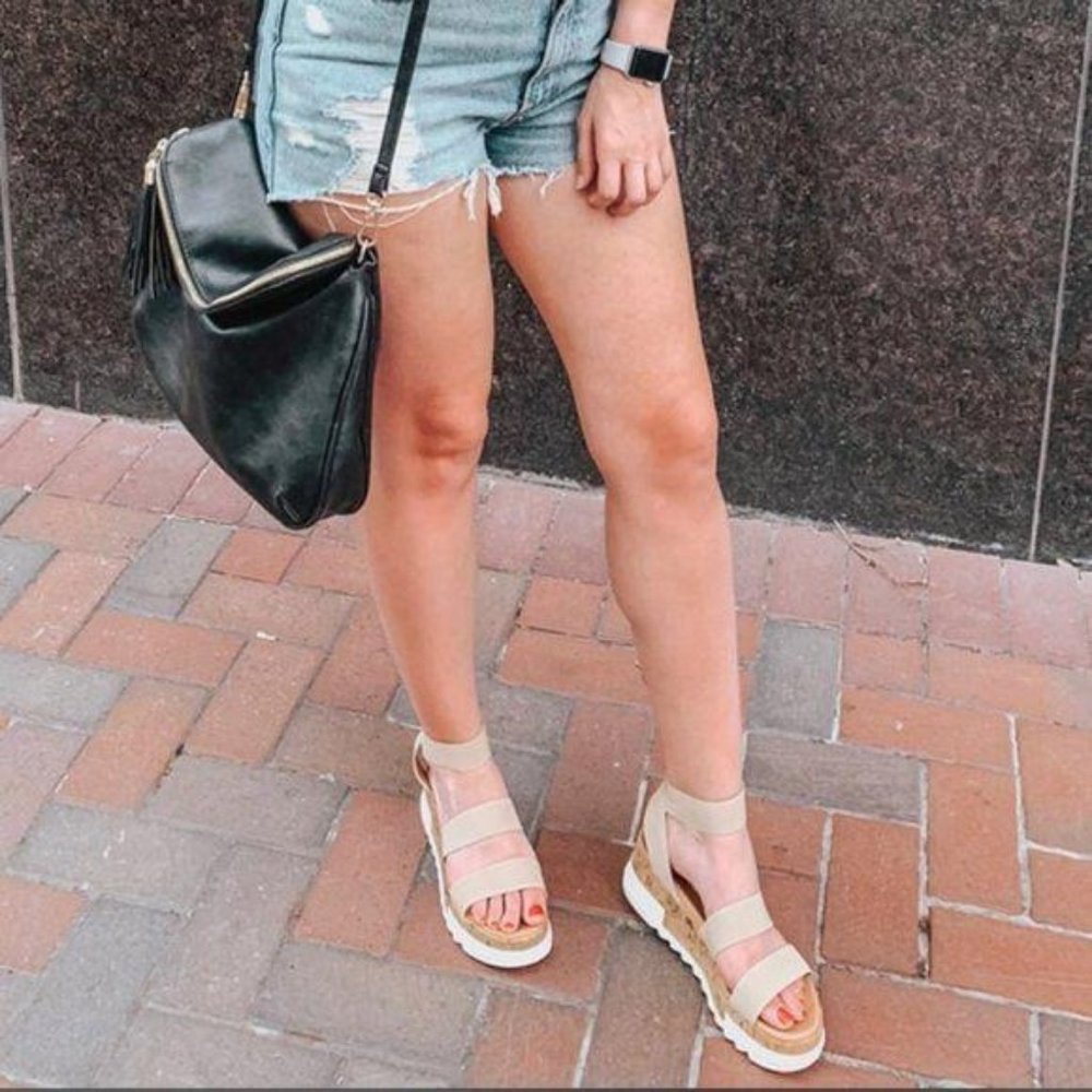 Beige Strappy Elastic Platform Sandal - Picture 6 of 8